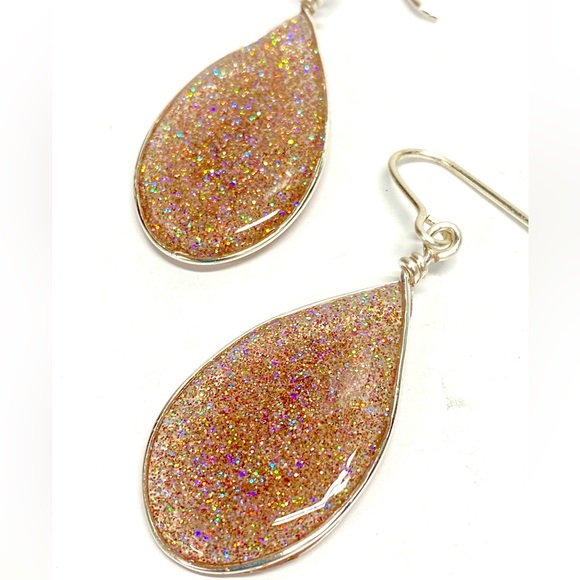 HANDMADE Glitter Resin Art Teardrop Dangle Earrings - Picture 6 of 8